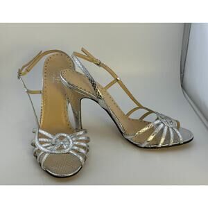 NEW $325 Y2K‎ RARE Kate Spade Italy Metallic Snakeskin Silver Slingback Heels